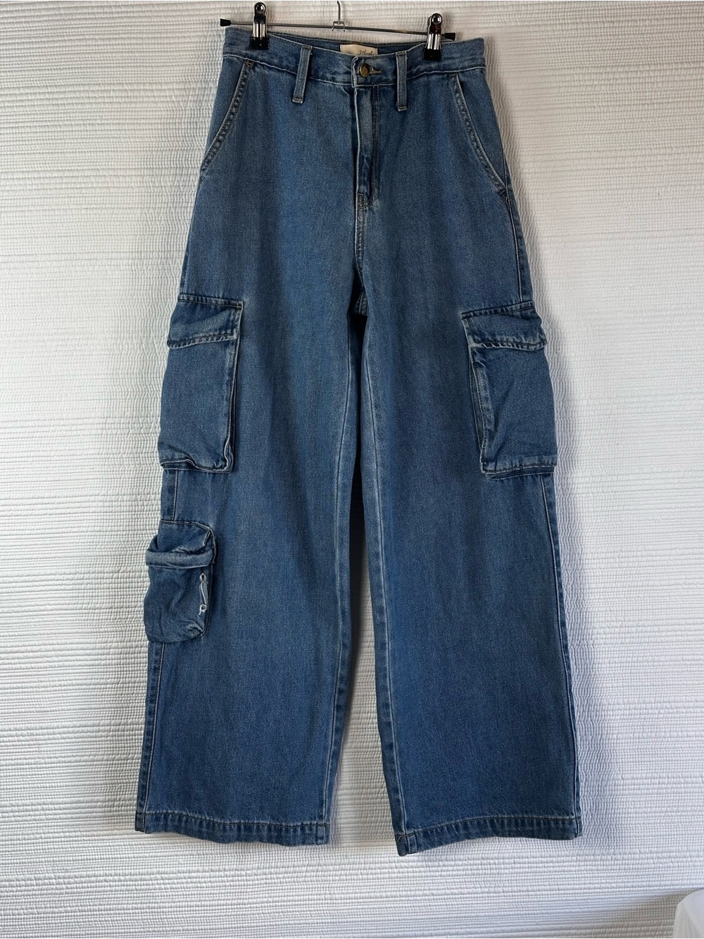 Universal Thread Wide Leg Cargo Jeans Women’s Size 2R Blue Y2K Utility Skater - Picture 13 of 13